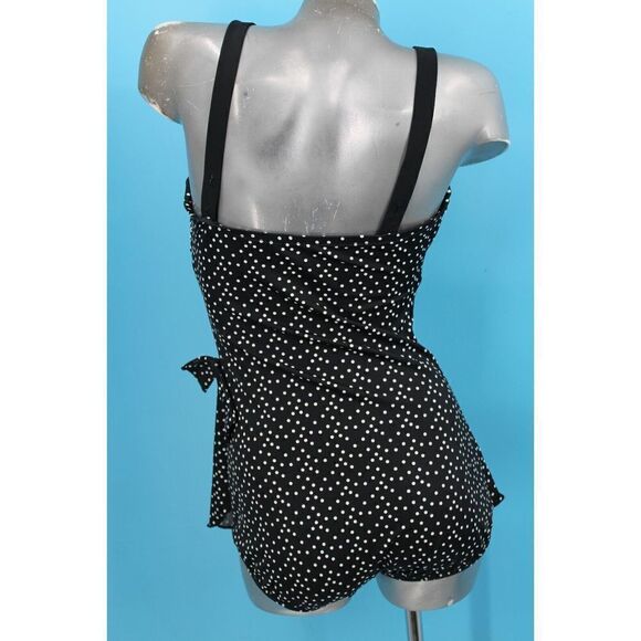 MAXINE VINTAGE SWIMSUIT SIZE 14 BLACK GOLD WHITE BUTTON ADJUSTABLE SWIMDRESS 1PC - Picture 5 of 9